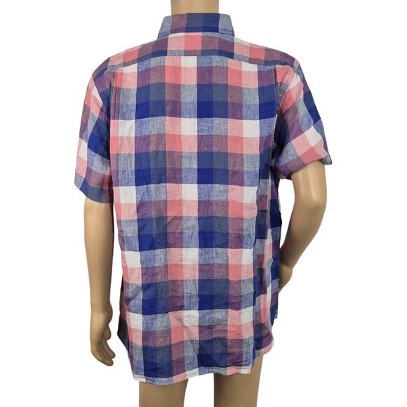 Cremieux Classics Men's Shirt Size L French Linen Short Sleeve Plaid Pink (56 - Picture 3 of 10